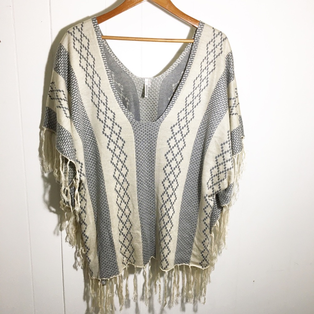 Patterned Boho Poncho Throw Over